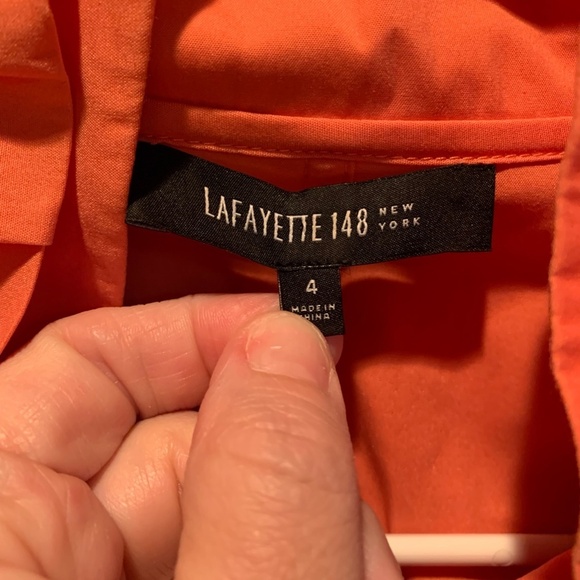 Lafayette 148 New York Ruffle Collar Sleeveless Blouse in Orange Size 4 - Picture 4 of 4